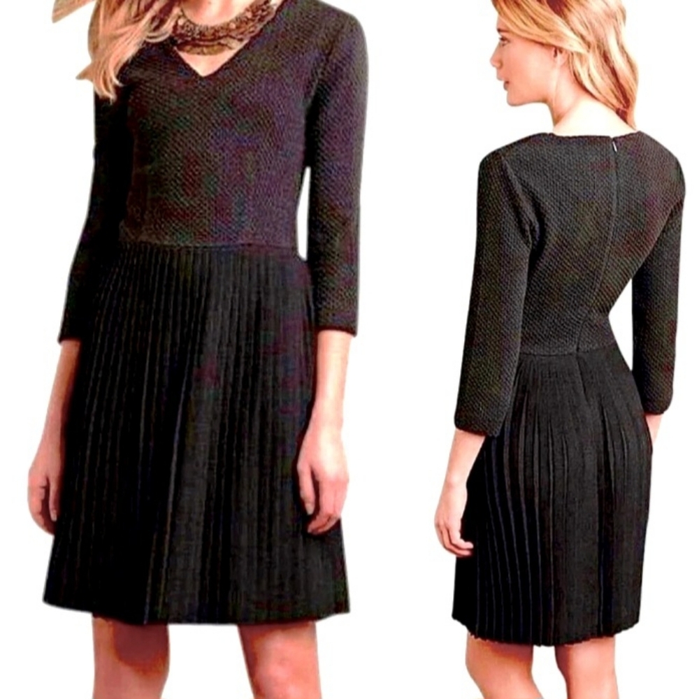 Ganni Anthropologie Black Knit Accordion Pleat Dress Women's Size Med Black